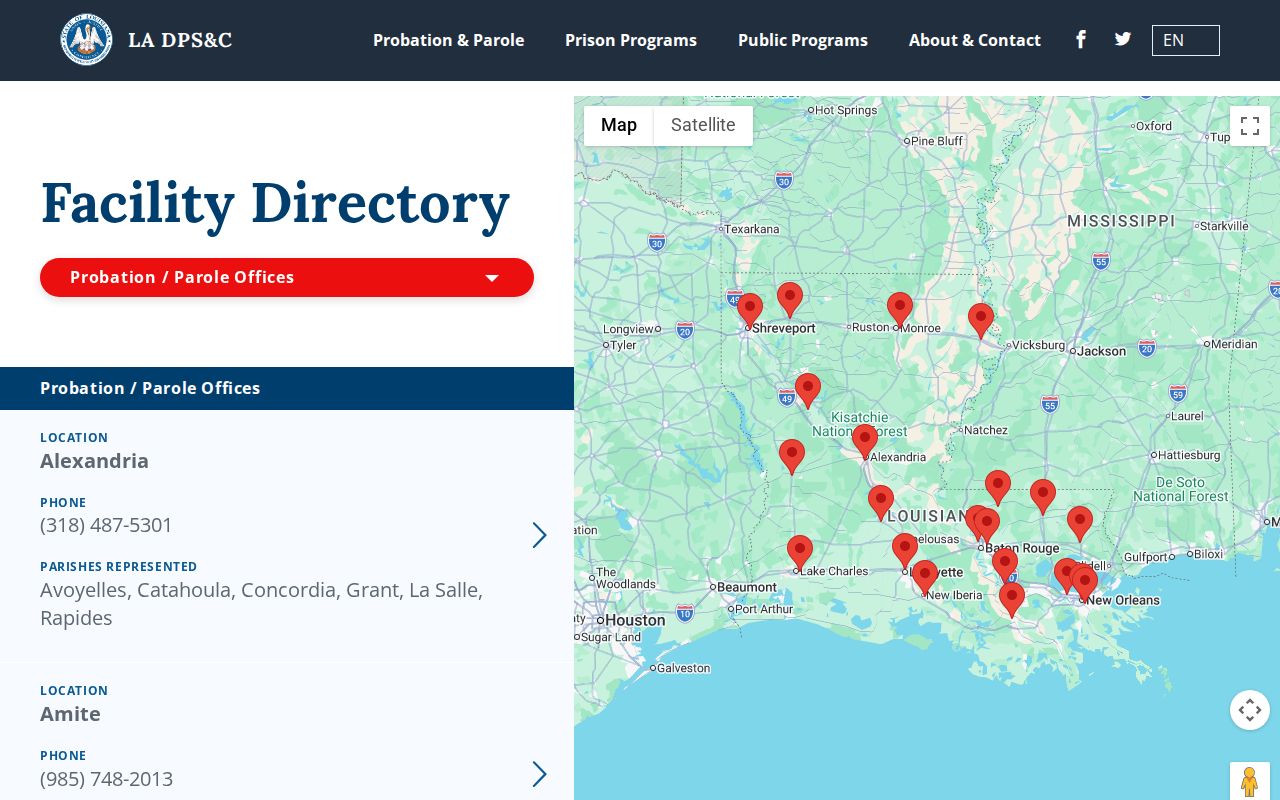 Tensas Parish post-release supervision office listing for Tallulah district